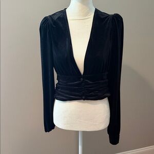 Express Black Velvet Deep V Crop Blouse- Like New - Worn once